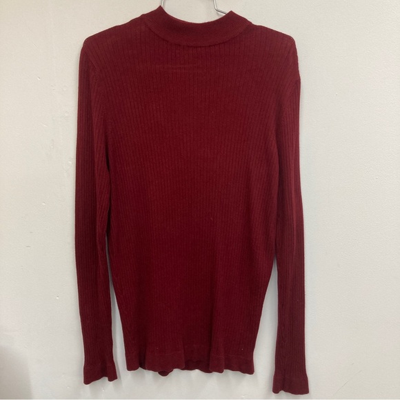 Zara Men’s Burgundy Sweater Mock Neck Ribbed Knit Sweater Dark Red - Picture 1 of 7